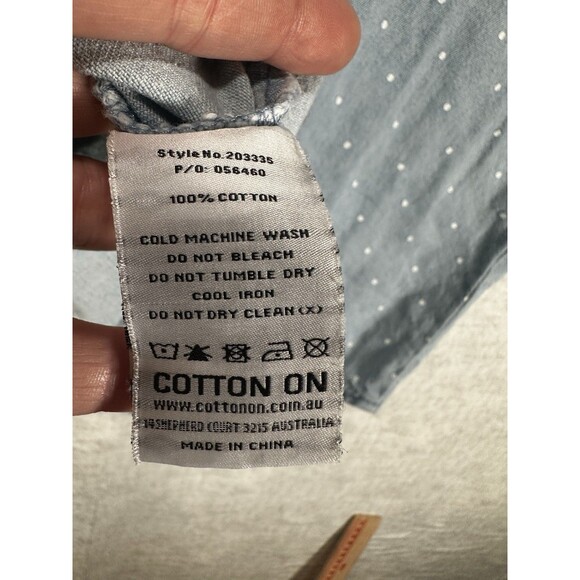 Cotton On Blue White Polka Dot Cotton Sleeveless Button Top Chambray Tank Small - Picture 6 of 6